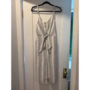 Bishop + Young Blue White Striped Tie Front Midi Dress Women Small Cotton V-Neck